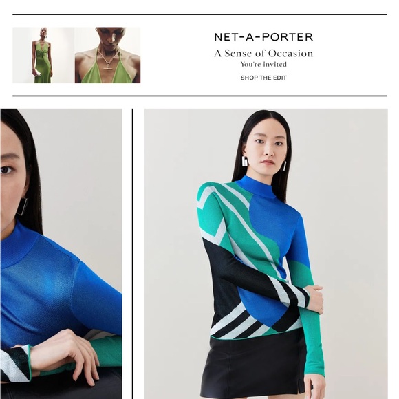 Karen Millen Blue and Green Cowl Neck Sweaters with Modern Patterns - Picture 4 of 5